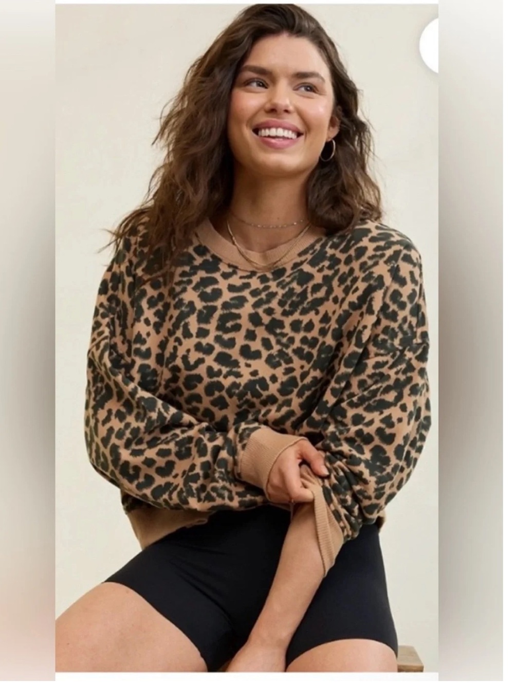 Aerie Take It Easy Crew Sweatshirt Beach Dune Leopard Print. Size Medium